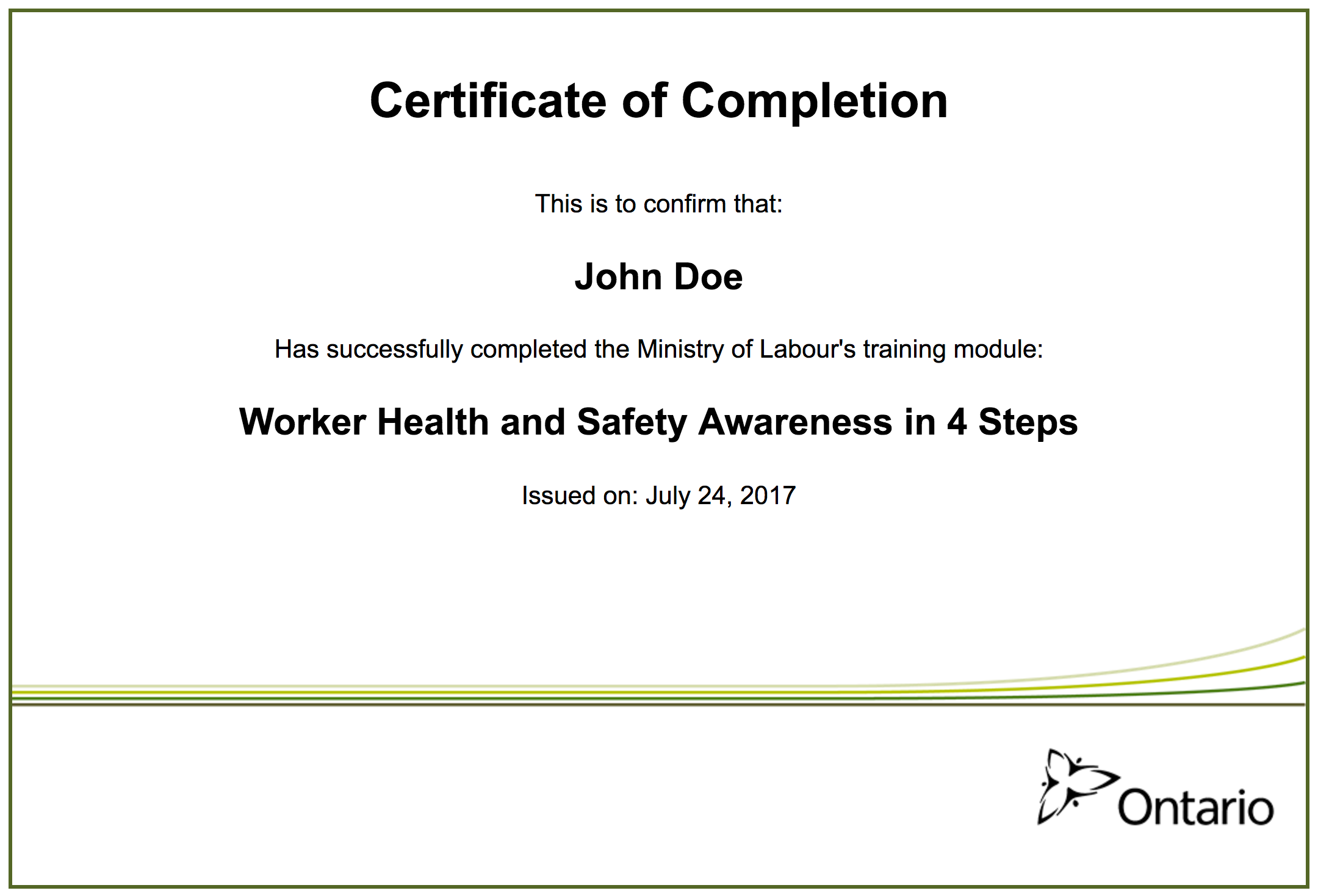 Worker Health and Safety Awareness In 4 Steps certificate